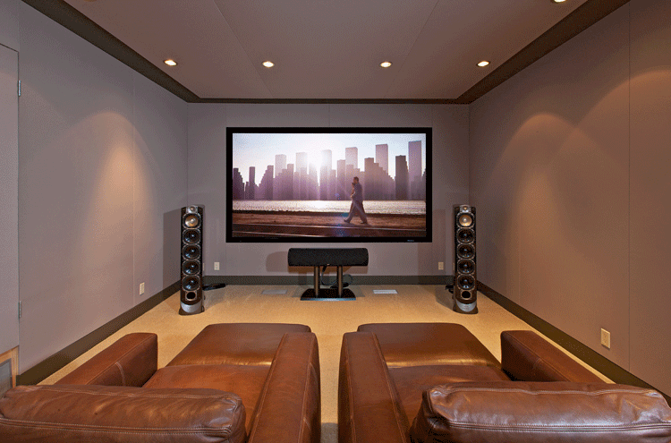 An image of Paradigm's most high end speakers in an audiophile level home theater.