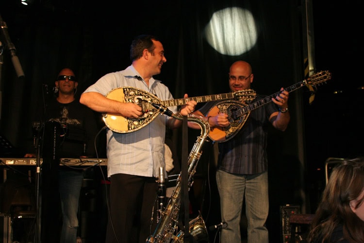 Greek Bouzouki Player Bobby Terzakis live on stage bouzouki duet