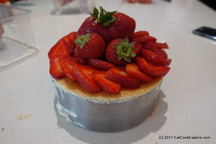 My attempt at making a Fraisier cake topped with a mutant strawberry