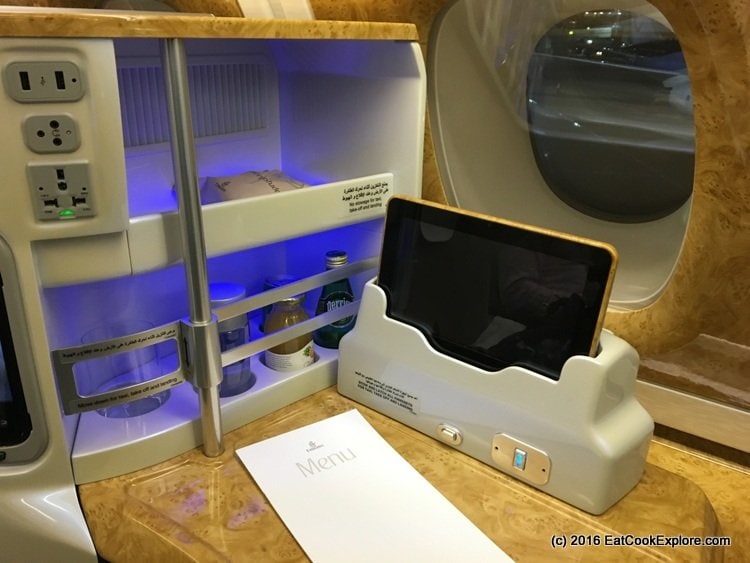 Emirates business class seat with mini bar Emirates-business-class seat with mini bar