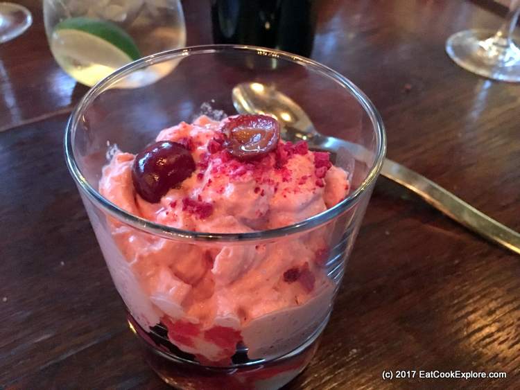 Picota cherries crema catalana foam at Iberica