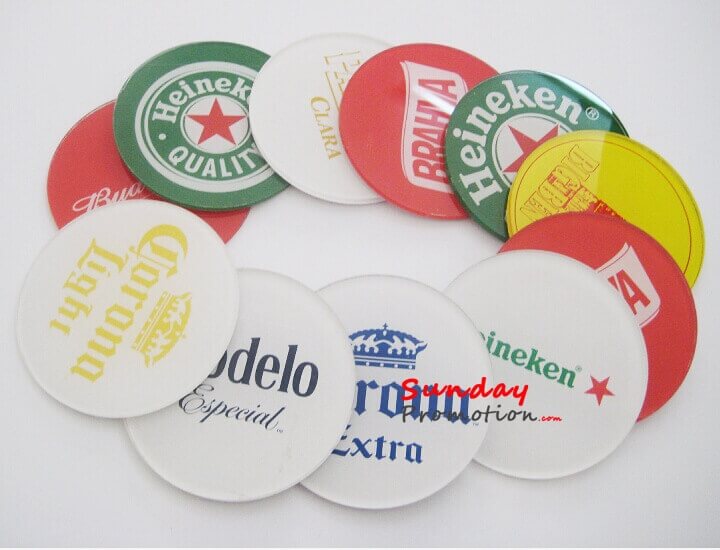 Clear Round Acrylic Coasters with Custom Logo or Full Color Print Promotional