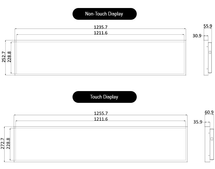 UltraWide 49-inch POE monitor Dimensions