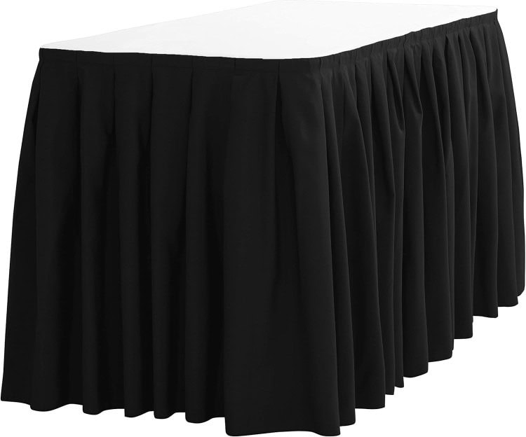Black pleated table skirt on a banquet table