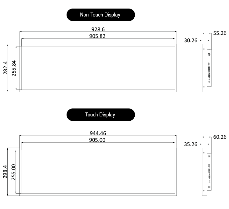 UltraWide 37-inch POE monitor Dimensions