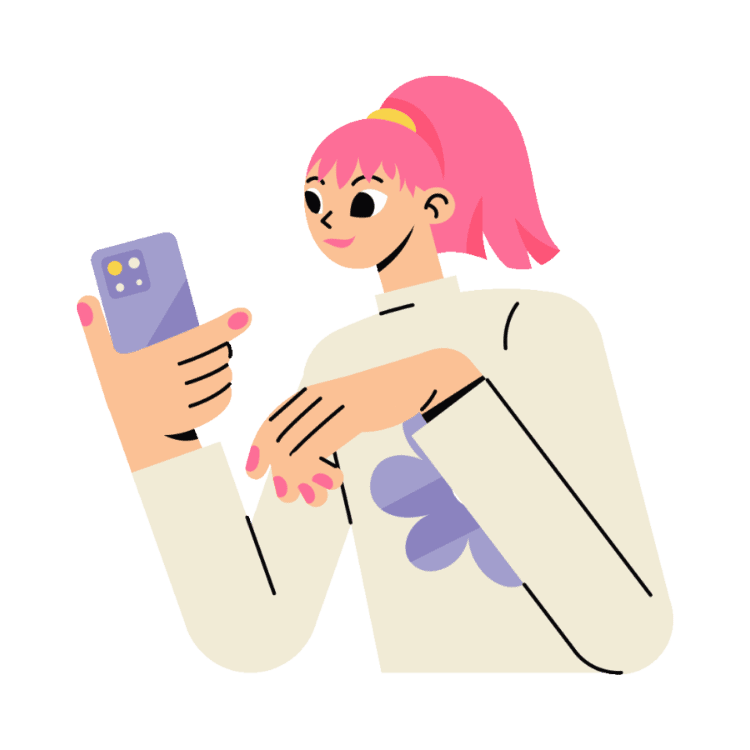 Dibujo de persona mirando y haciendo algo en su celular