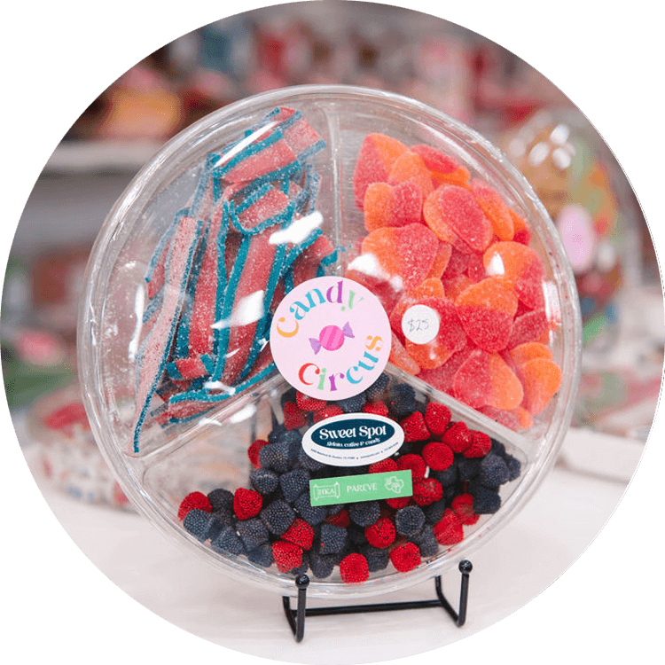 Candy gift container with assorted sweets from Sweet Spot Cafe in Bellaire, Texas