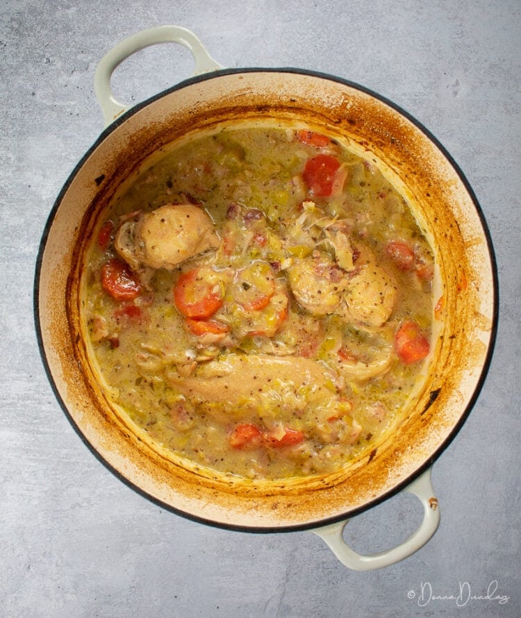 Chicken Casserole in Cider Sauce in cooking dish