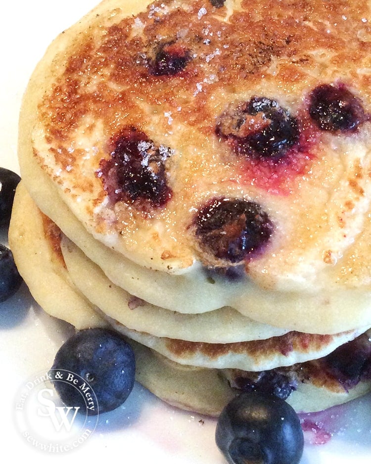 A beautiful stack of gluten free blueberry pancakes