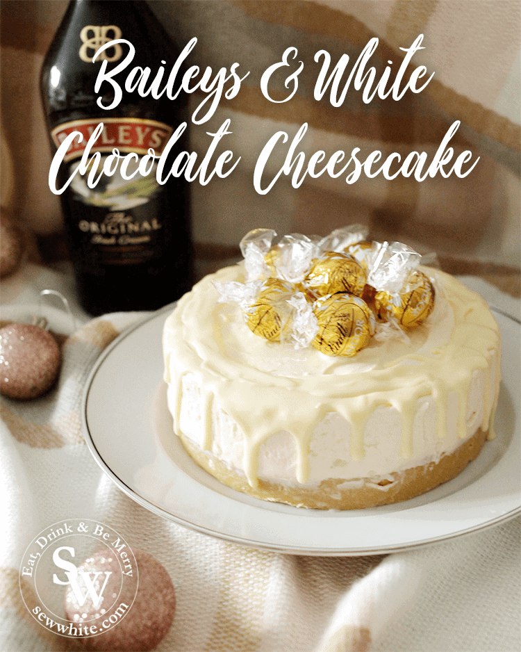 Golden lindt balls on the Baileys and white chocolate cheesecake