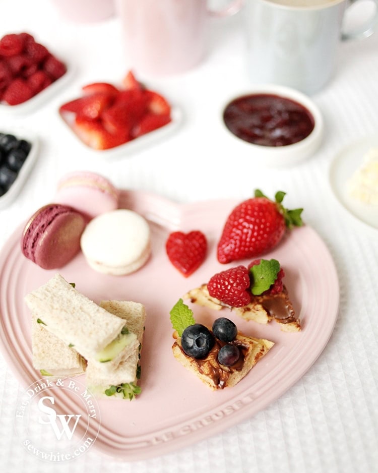 Serving up afternoon tea on the chiffon pink Le Creuset heart plate