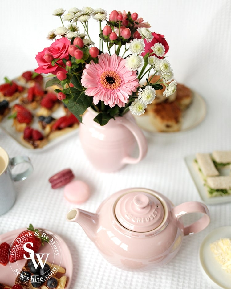 The glace collection at Le Creuset includes the beautiful teapot and chiffon pink jug. 