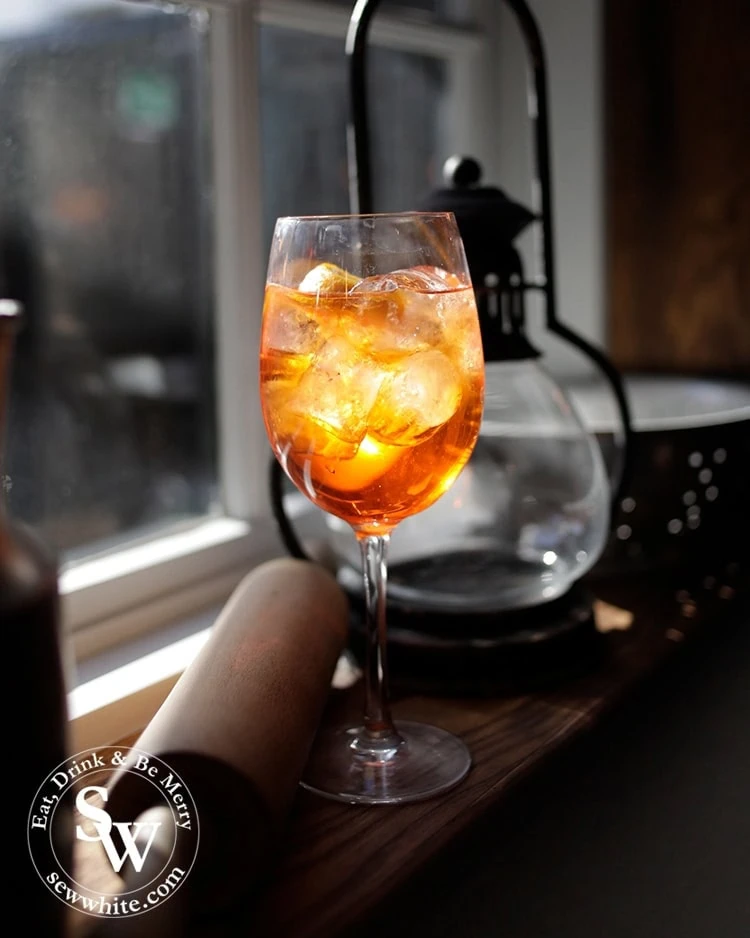 A beautiful Aperol Spritz glistening in the sunshine at The Hand in Hand