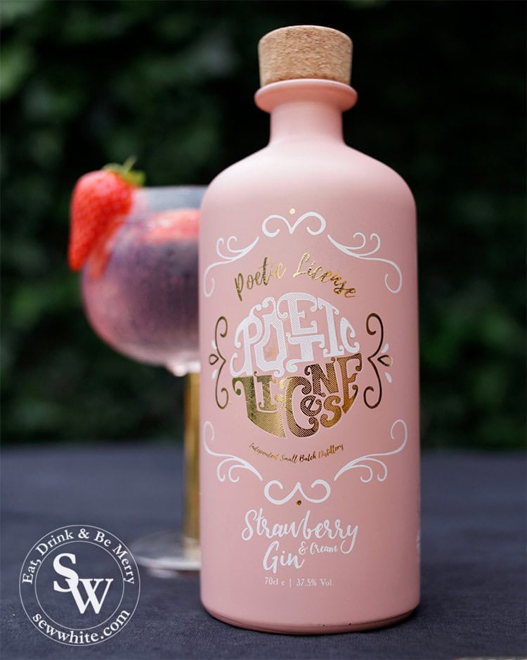 Pink and white bottle of strawberry and cream gin from Poetic License.