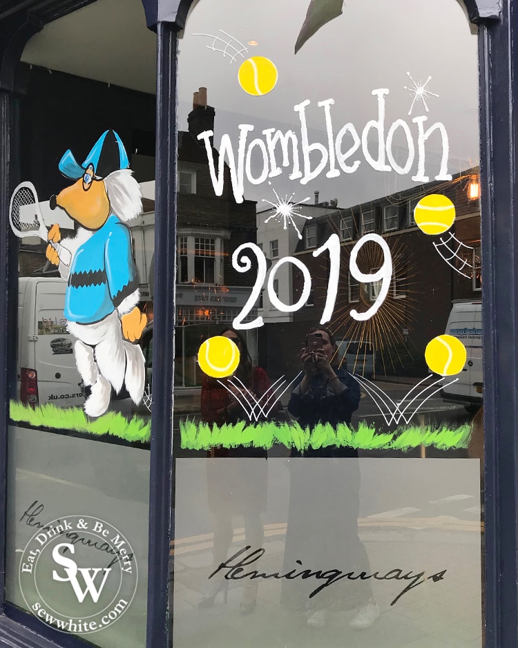 Hemingways Wimbledon womble inspired tennis window for the championships 2019