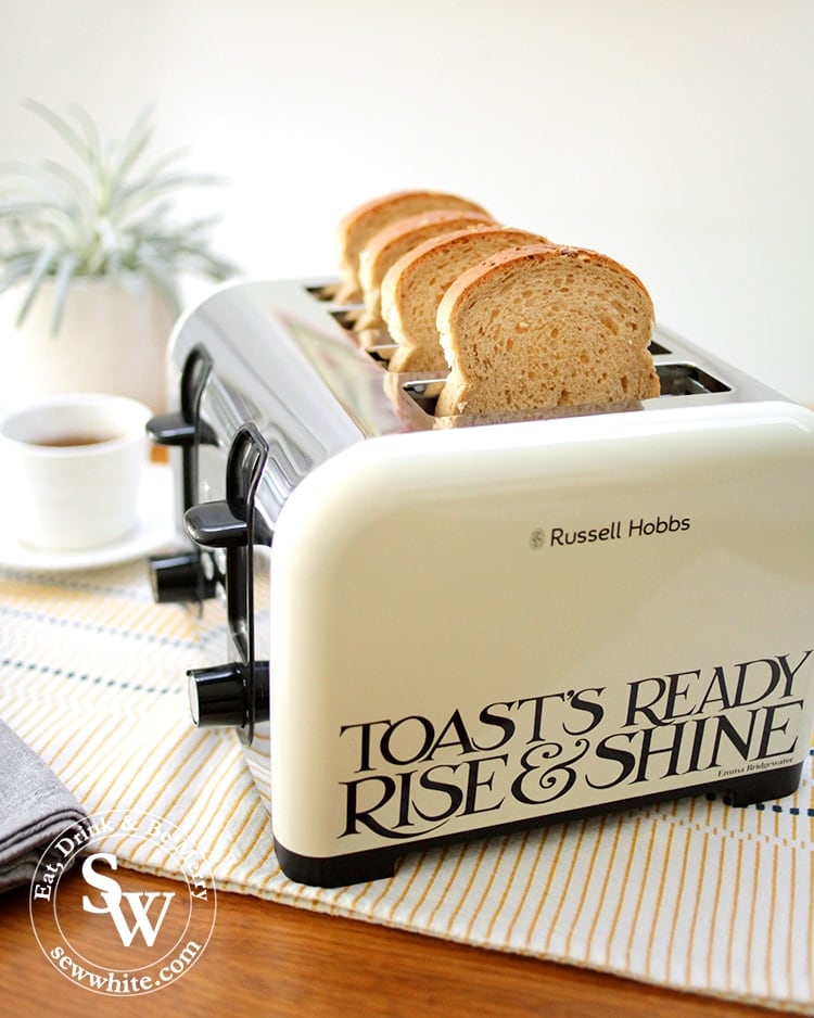 Russell Hobbs and Emma Bridgewater collaboration toaster with toast's ready rise and shine written on it in The Top 5 Lifestyle Gifts for Christmas.