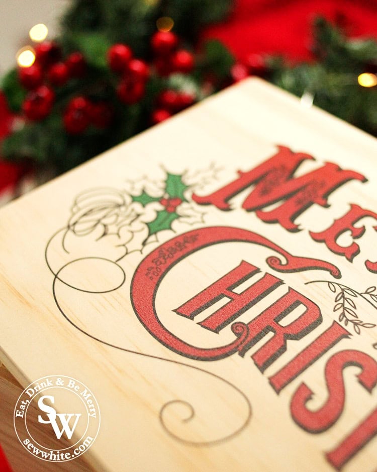 close up of the christmas box printing from santa sacks