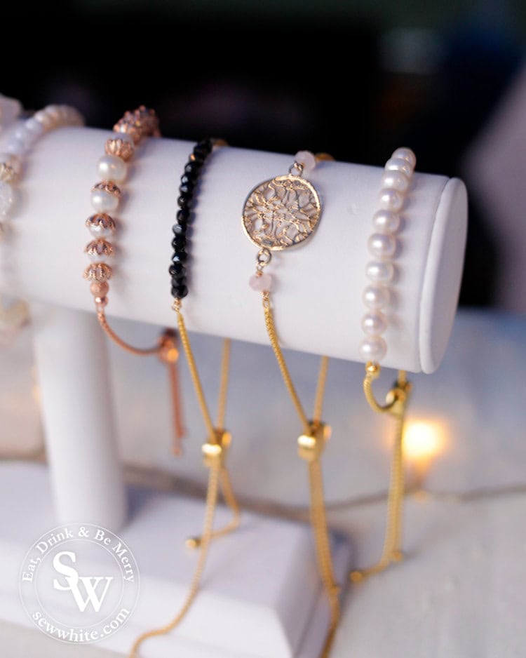 Beautiful jewellery with pearls and gold on a stall at Wimbledon Winter Wonderland