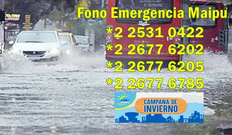 calle inundada por lluvias maipu