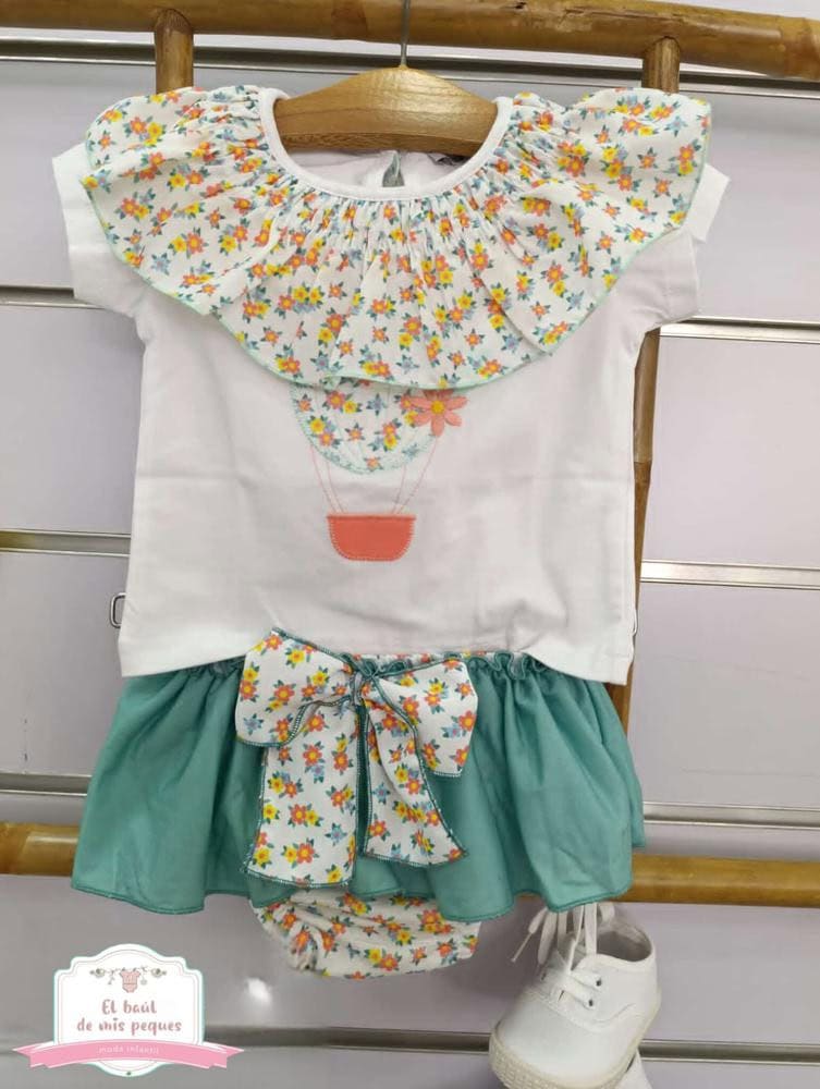 Conjunto algodon braguita globo verde