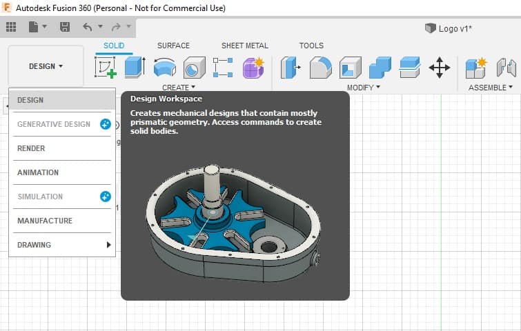 Design workspace option