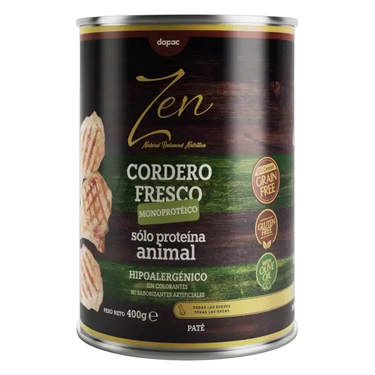 Lata de paté Zen monoproteico de cordero para perros de 400 g, solo proteína animal e hipoalergénico