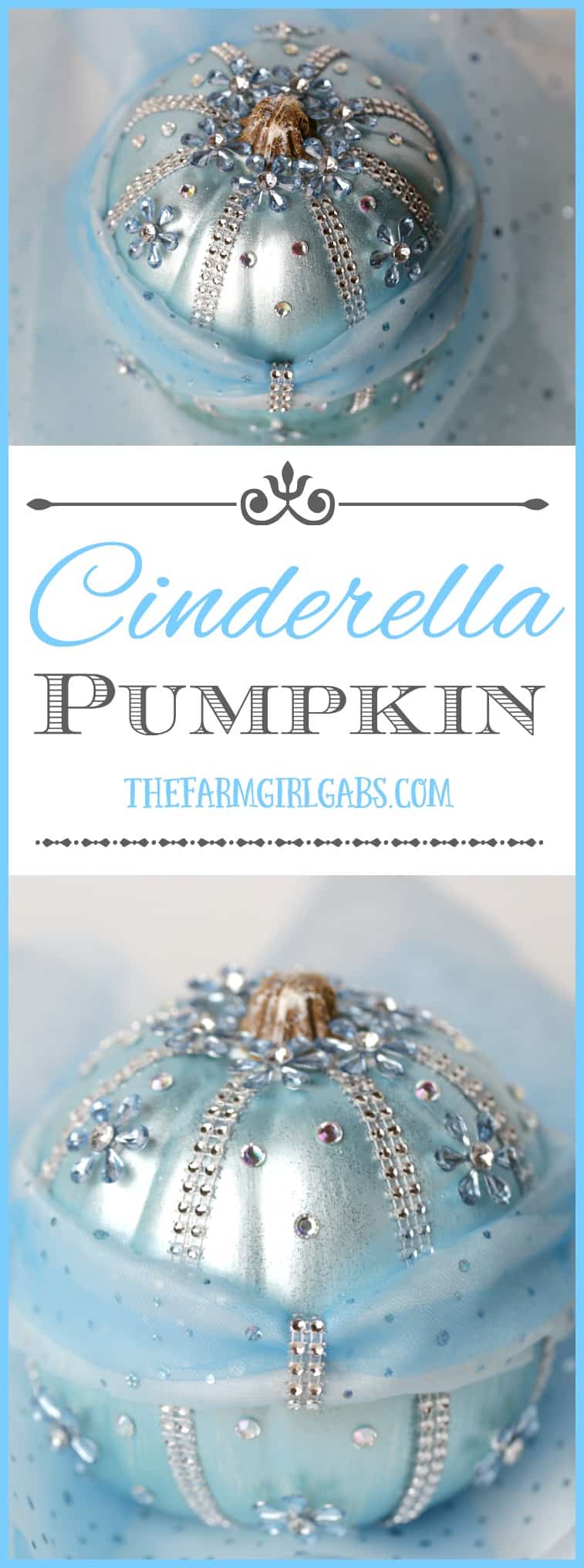 Your little princess will love making this beautiful DIY Disney Cinderella Pumpkin for Halloween. This no-carve pumpkin craft is bedazzled with gems, tulle and metallic blue paint to match Cinderella's elegant gown.