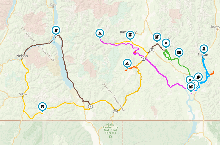 motorcycle route map of the east kootenays