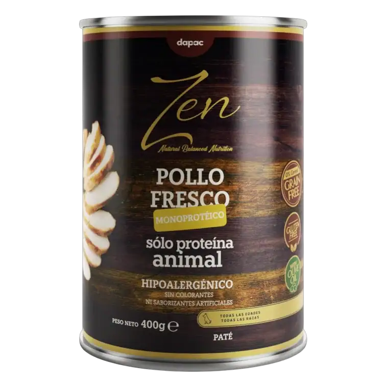 Lata de paté Zen monoproteico de pollo para perros de 400 g, solo proteína animal e hipoalergénico