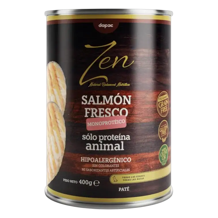 Lata de pat&eacute; Zen monoproteico de salm&oacute;n para perros de 400 g, solo prote&iacute;na animal e hipoalerg&eacute;nico