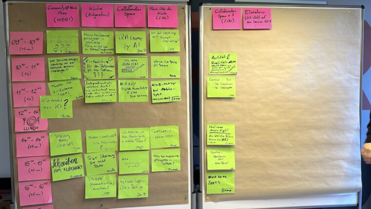 Vorläufiges Sessionboard beim QScamp 2023 nach der Sessionplanung