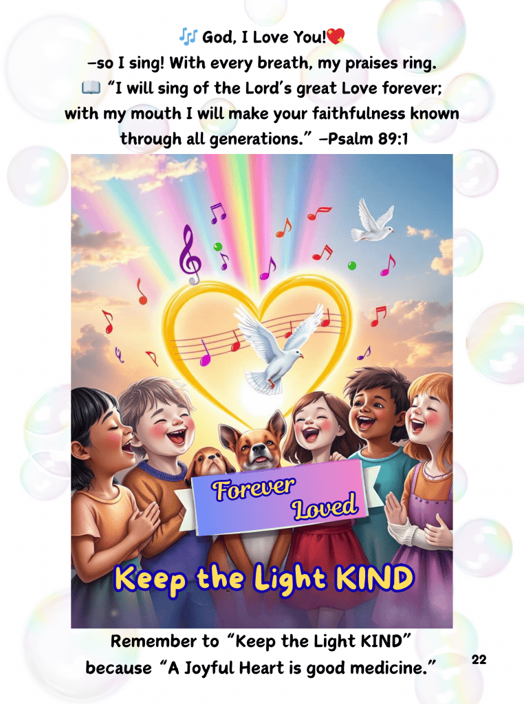 “Childlike praise rising to heaven — watercolor swirl with musical notes and the words ‘God I Love You, So I Sing’ in joyful script.”