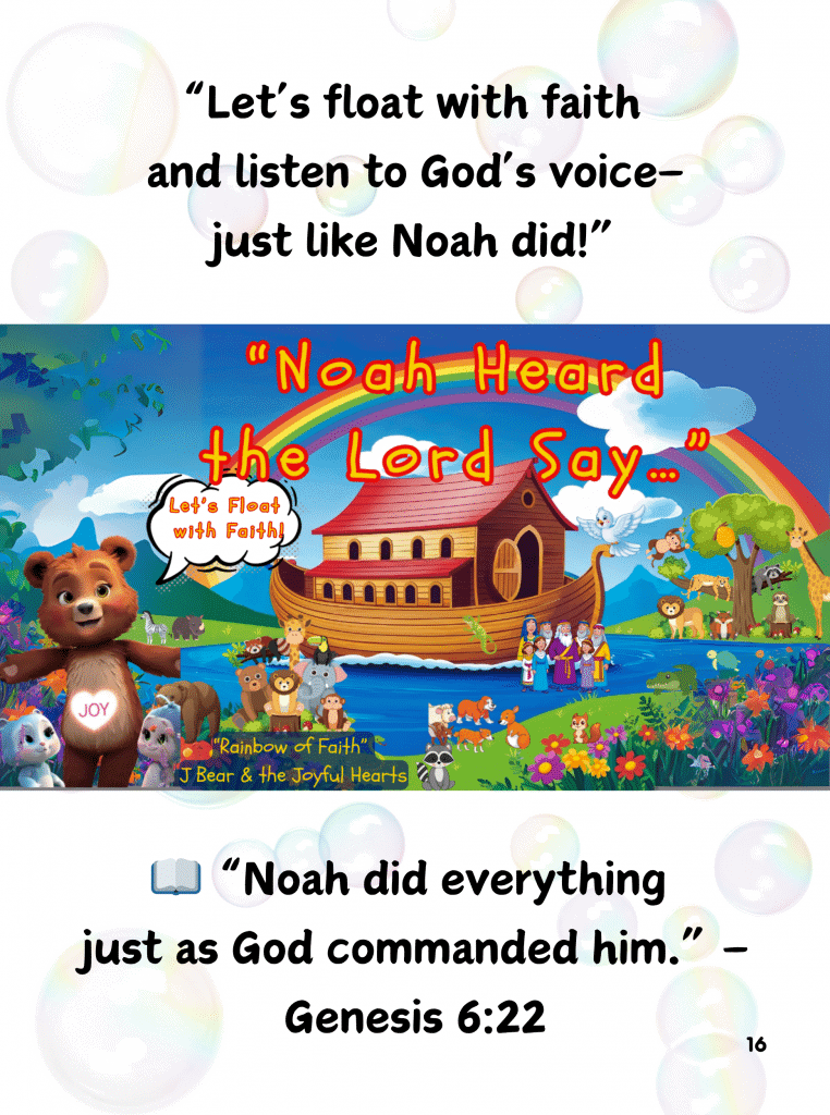 Noah and animals prepare for the ark as rain begins to fall—an illustration of obedience, urgency, and divine instruction.