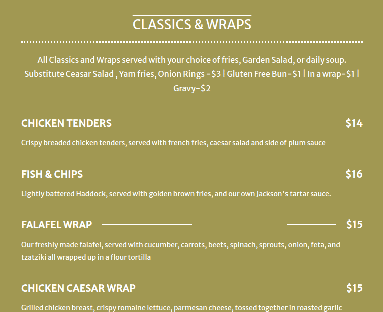 Jackson's hole menu