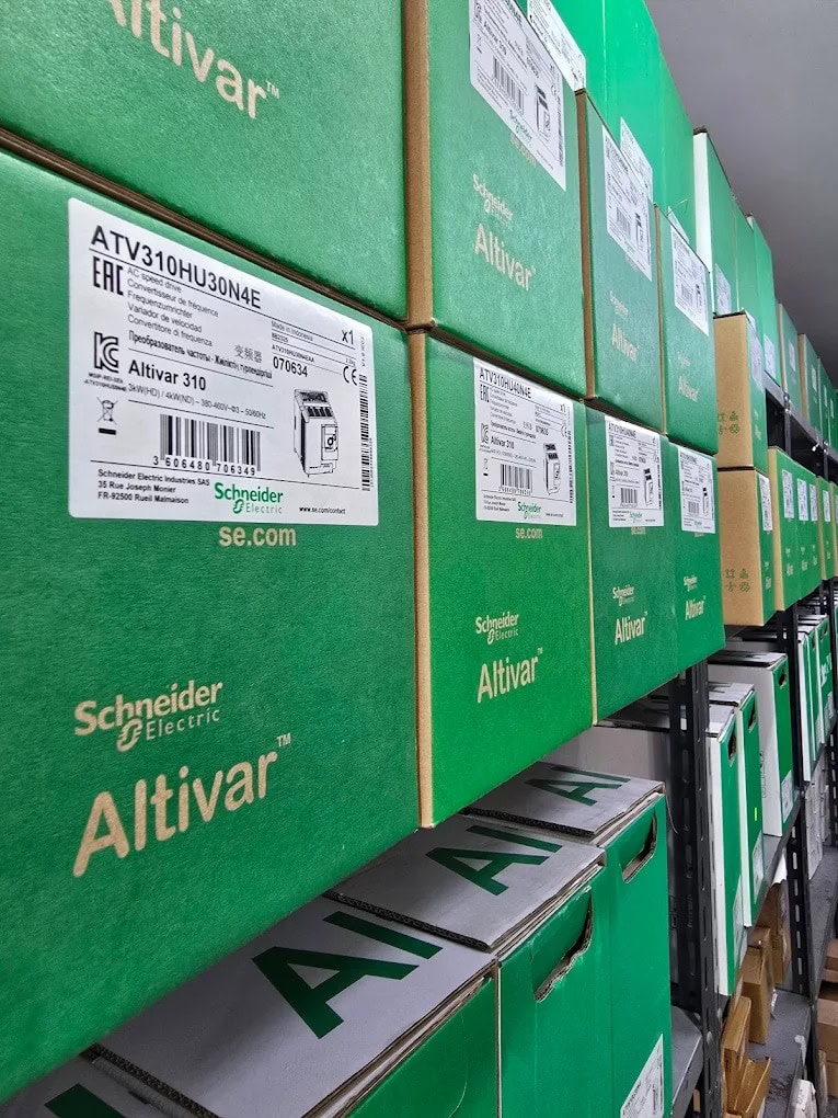 Altivar drive boxes in stock at the Al Barq United showroom in Jeddah