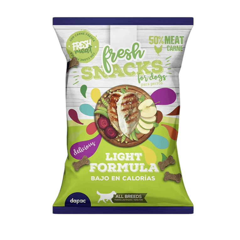 Envase de snack light Fresh Low Grain de pollo para perro