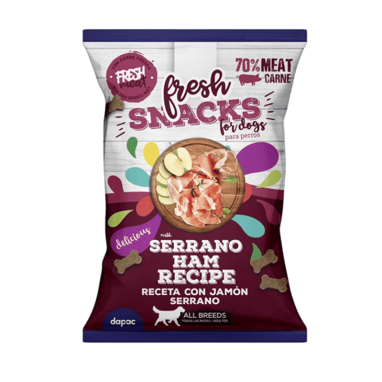 Envase de snack semihúmedo Fresh Low Grain de jamón para perro