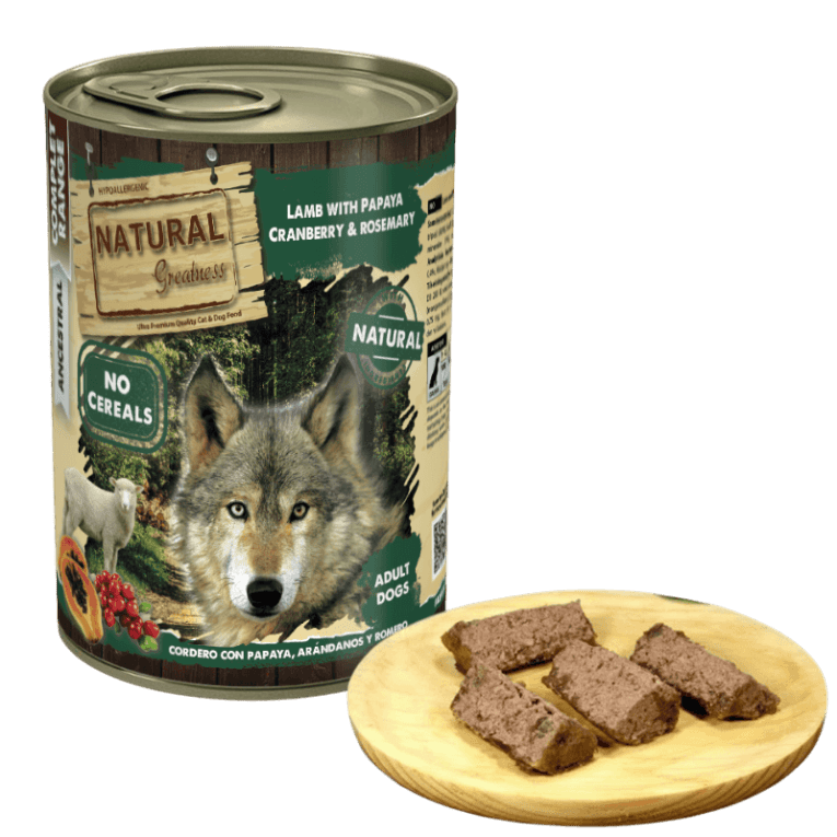 Tarrina de paté de cordero con papaya Natural Greatness para perro