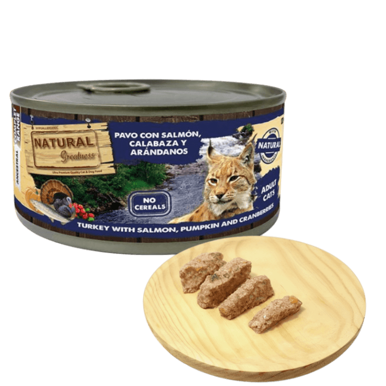 Tarrina de pat&eacute; de pavo con salm&oacute;n Natural Greatness para gato