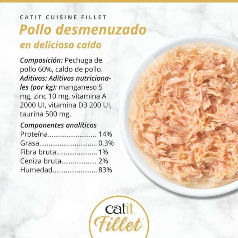 Cuisine Fillet Filetes de Pollo Desmenuzado en Caldo para gato, detalle