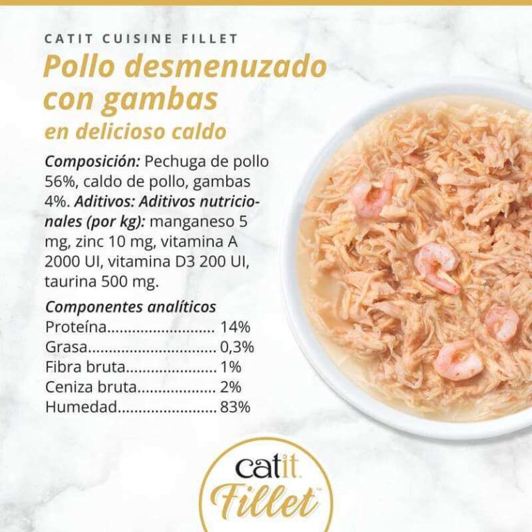 Cuisine Fillet Filetes de Pollo con Gambas en Caldo para gato, detalle