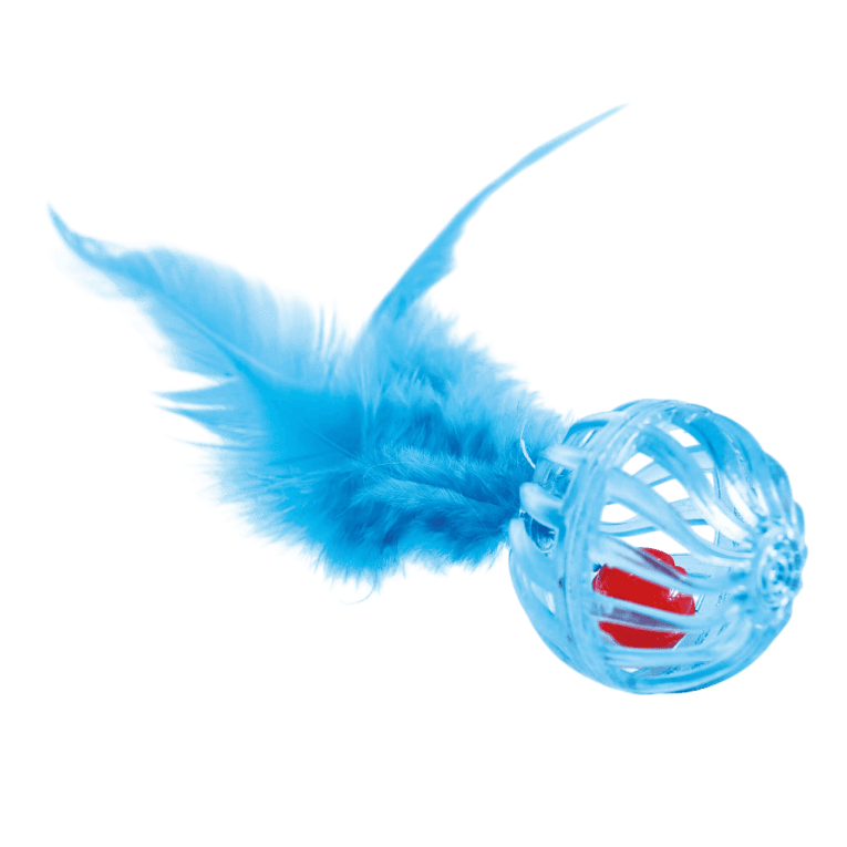 Juguete de bola con plumas naturales Premier CAT - Azul o Rosa para gato