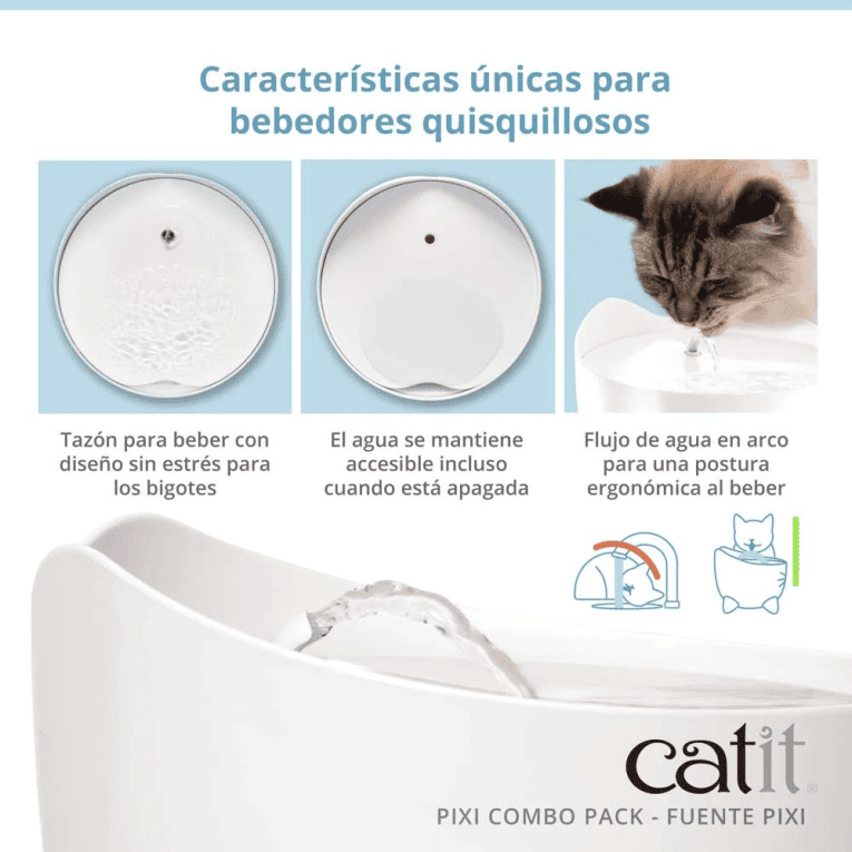 Combo Catit PIXI Blanco Fuente y Comedero para gato, detalle