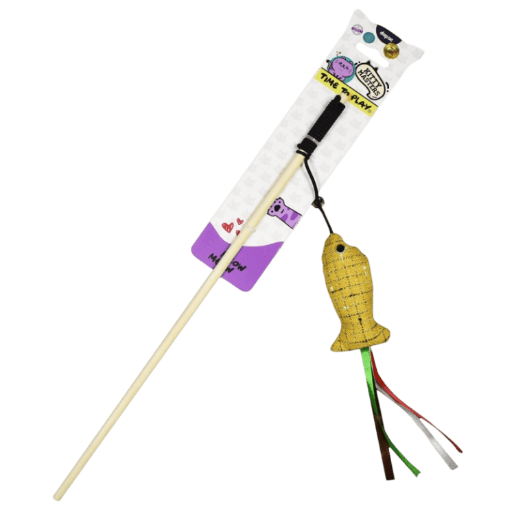 Juguete de Ca&ntilde;a Kitty Masters con Pez Amarillo y Cintas de Colores para gato