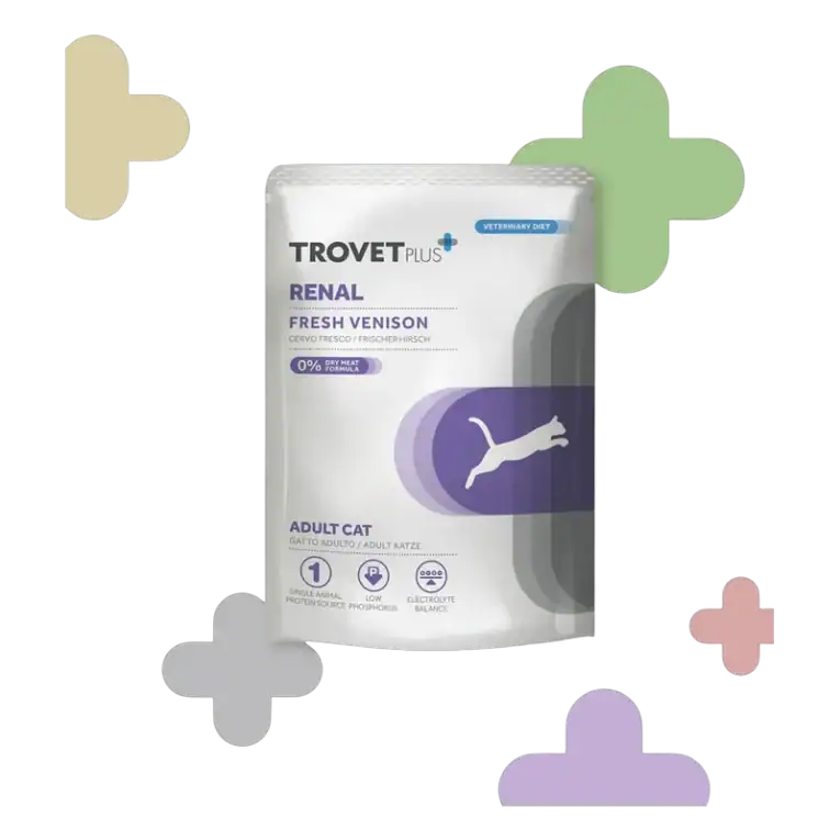 Sobre de Trovet Plus Renal (Venado), alimento húmedo veterinario para gatos con ciervo (85 g)