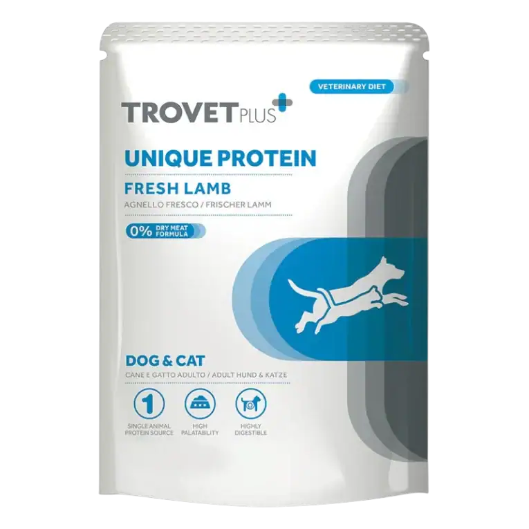 Trovet Plus Unique Protein Cordero, comida h&uacute;meda para perros y gatos con cordero para dieta monoproteica de eliminaci&oacute;n &ndash; sobre de 300 g