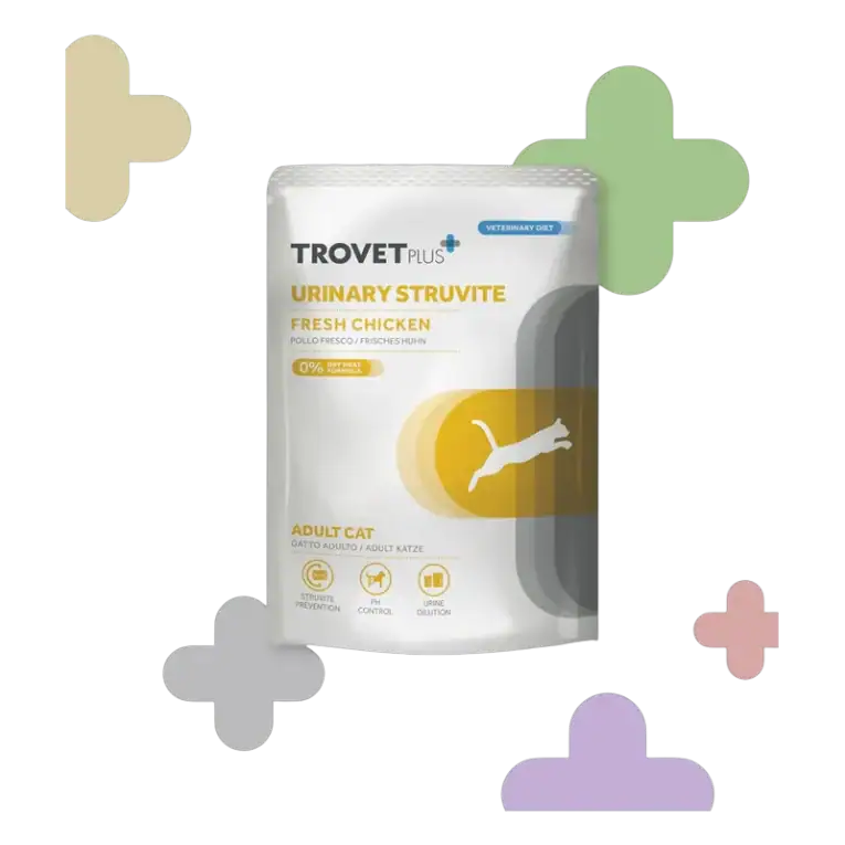 Sobre de Trovet Plus Urinary Struvite, alimento húmedo veterinario para gatos con pollo fresco (85 g)