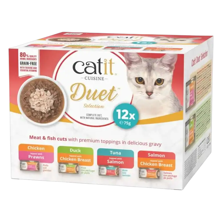 Caja de comida húmeda Catit Cuisine Duet Selection para gatos, pack variado de 12 latas de 75 g