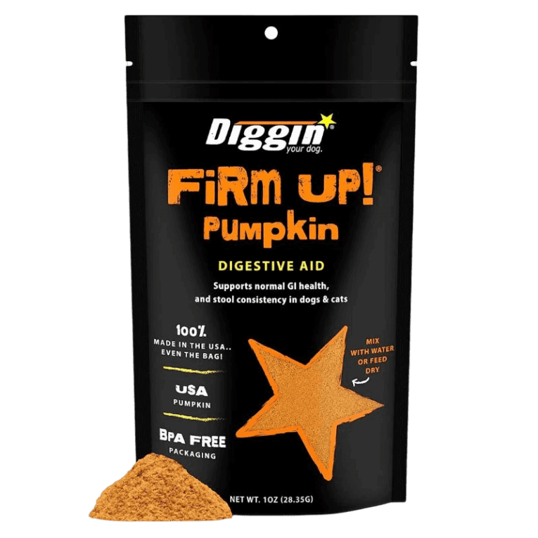 Bote de Diggin Firm Up de calabaza, regulador intestinal para perros y gatos