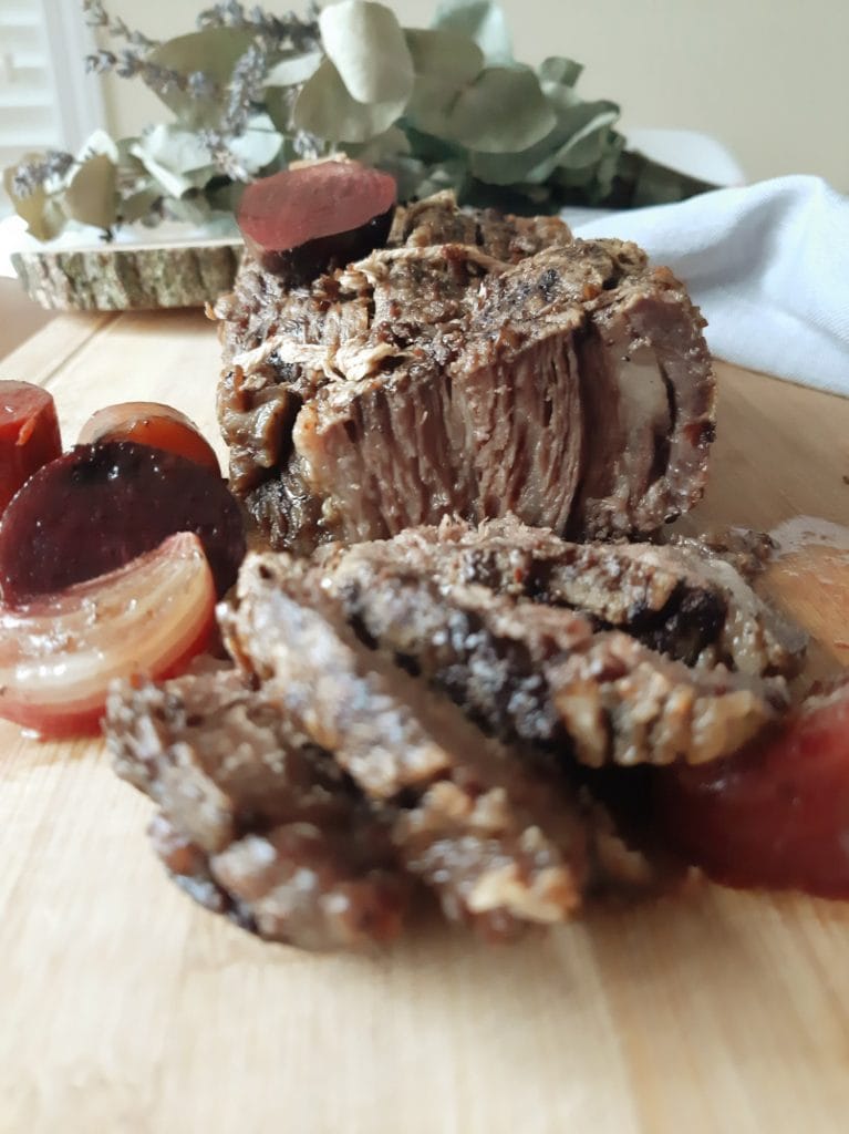Beet Roast beef focus on roast grain